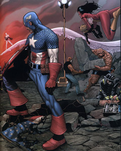 I supereroi Marvel cercano le vittime fra le macerie in una delle prime scene del fumetto Civil War