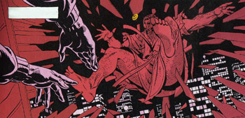 Edward Blake, alias Il Comico scagliato giù da un grattacielo nelle prime tavole di Watchmen