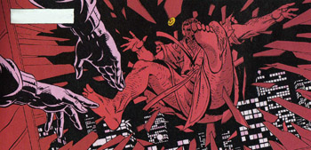 Edward Blake, alias Il Comico scagliato giù da un grattacielo nelle prime tavole di Watchmen Edward Blake, alias Il Comico scagliato giù da un grattacielo nelle prime tavole di Watchmen